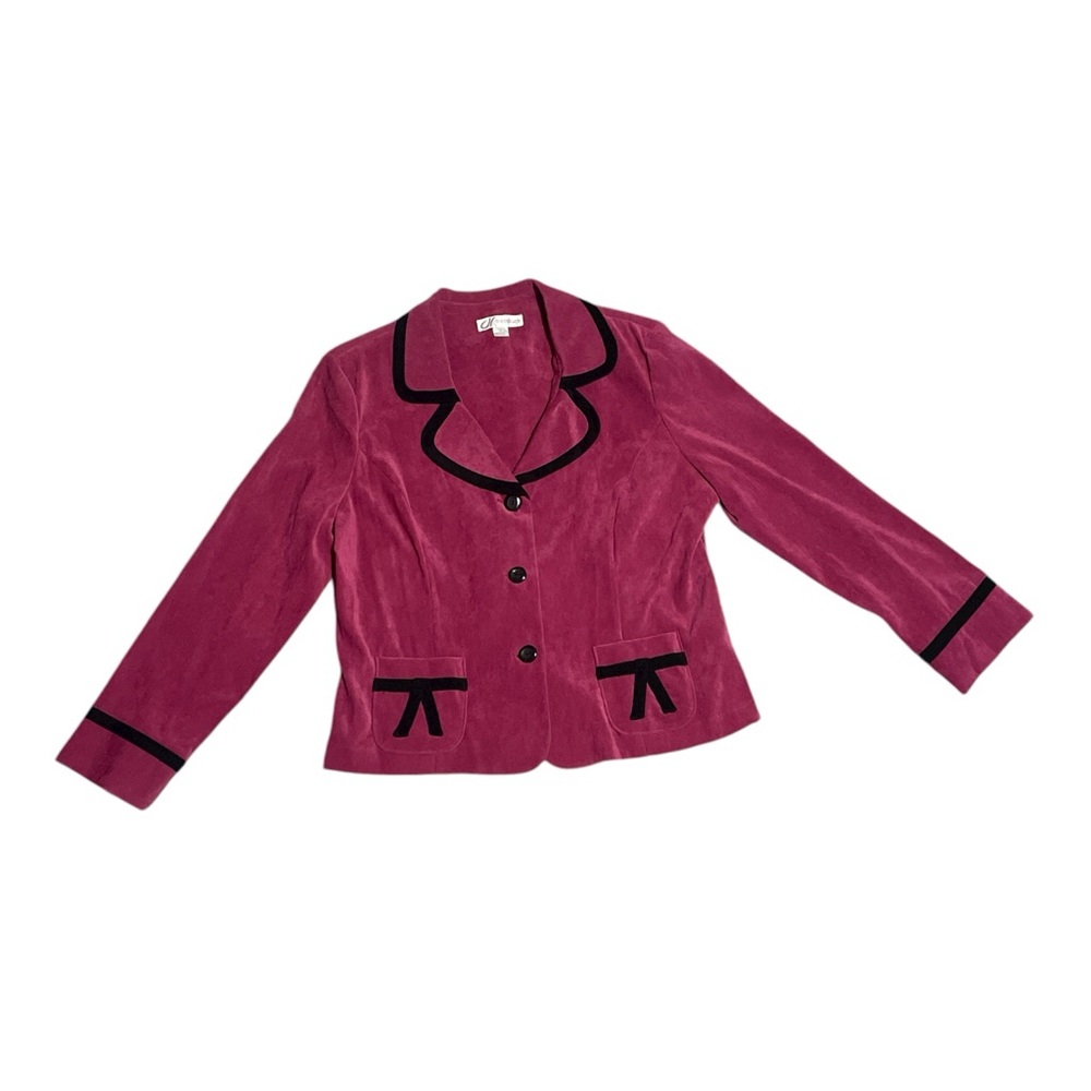 VTG Inspired Dressbarn Fuchsia Velvet Blazer with Black Accents